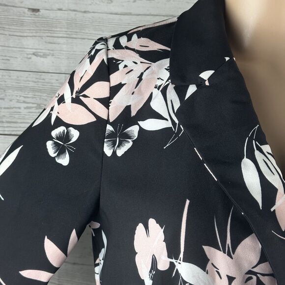 Roz & Ali Long Jacket Blouse Floral Butterfly Print Open Front - Picture 3 of 12